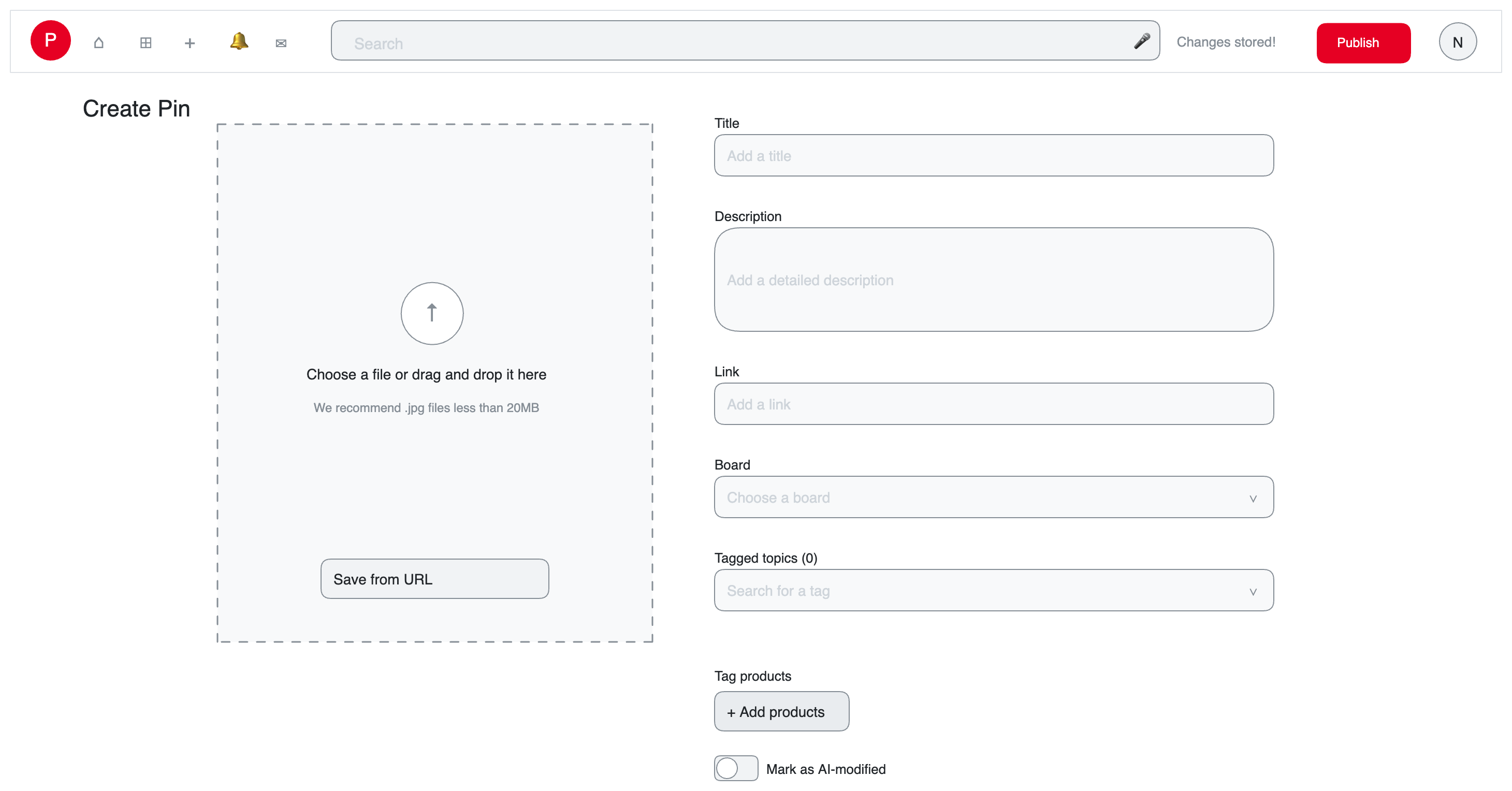 Pin creation wireframe